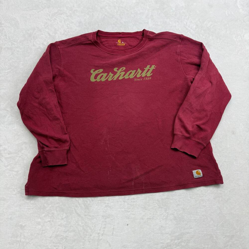 Carhartt Men's Long Sleeve T-Shirt Burgundy Size XL Waffle Thermal Relaxed Fit